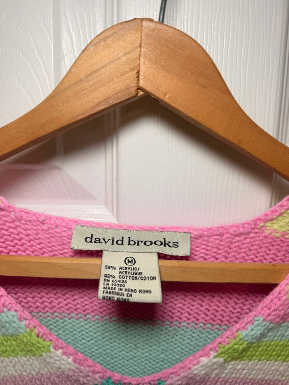 Vintage David Brooks Pastel Striped‎ V-Neck Spring Sweater Preppy 90s M Coastal - Picture 2 of 11